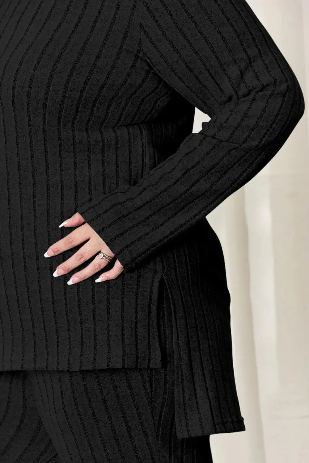 Basic Bae Full Size Ribbed High-Low Top and Wide Leg Pants Set - Love Salve